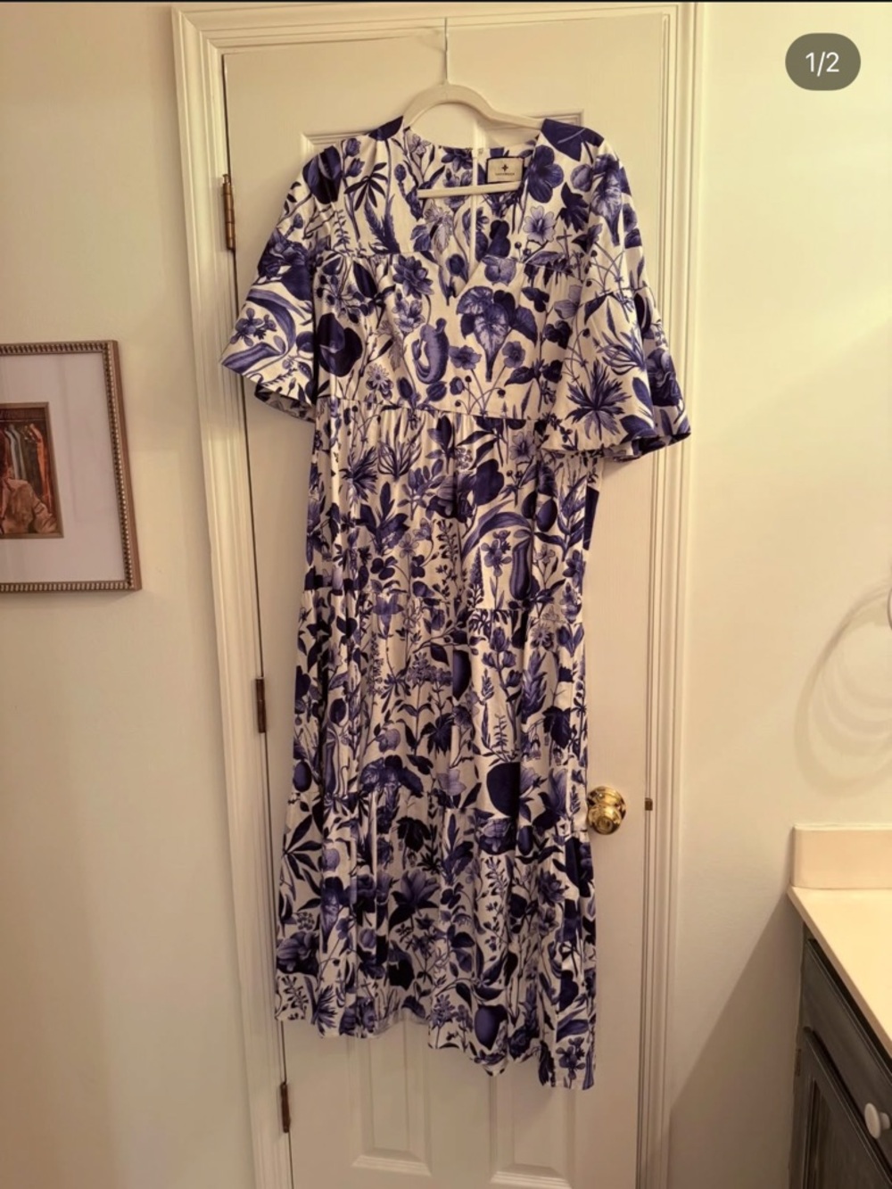 Tuckernuck Blue and White Botanical Tiered Midi Dress